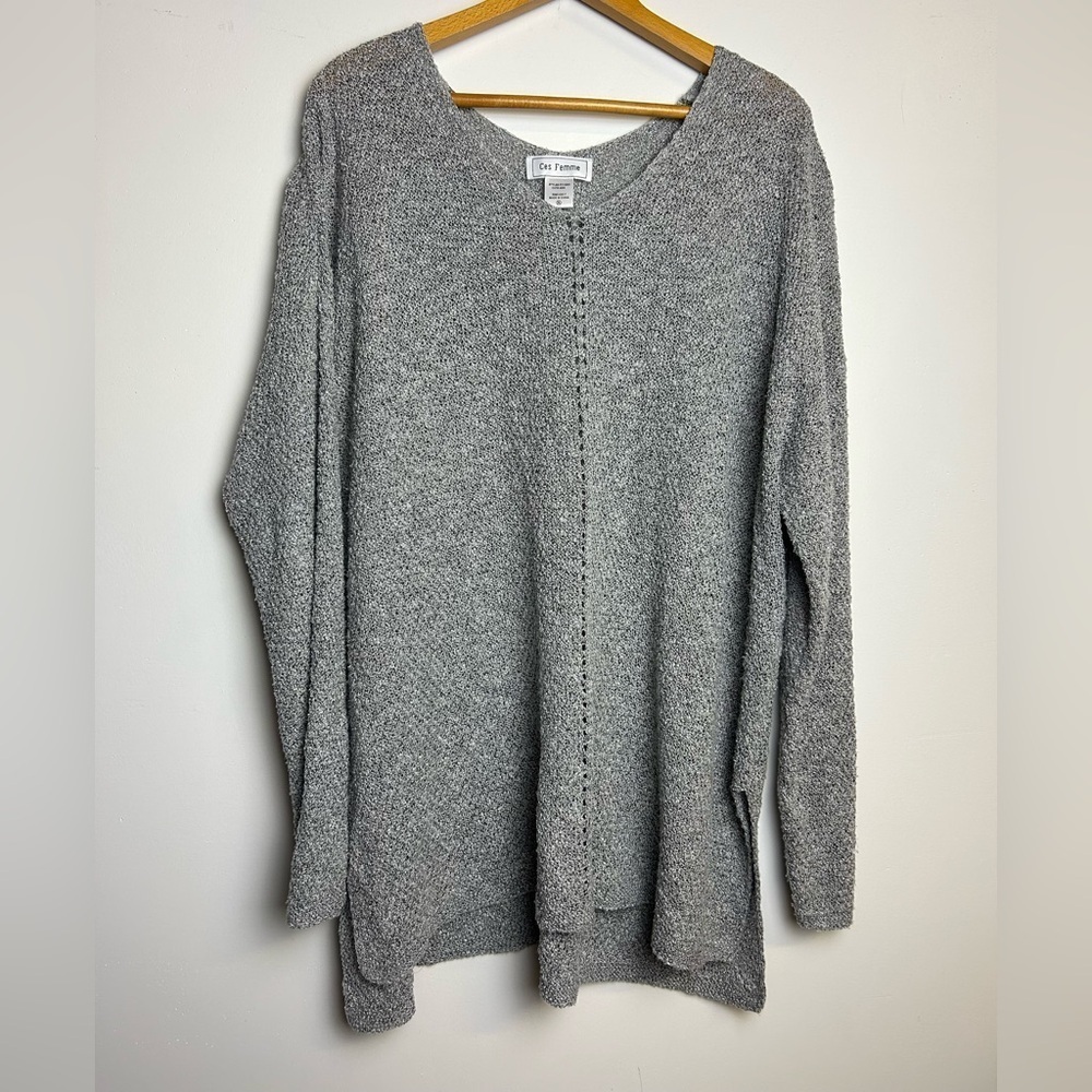 Ces Female Sweater Women Plus‎ 2XL Knit Gray Crew-Neck Comfy Comfort Pullover